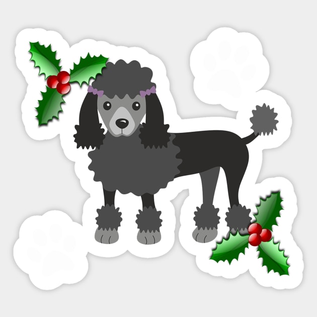 Christmas Black Poodle Dog Gifts, on Blue Sticker by 3QuartersToday